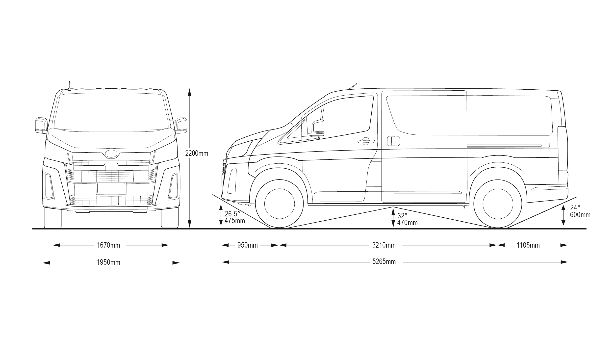 Toyota HiAce LWB Van 3 Toyota HiAce LWB with Measurements 1 2